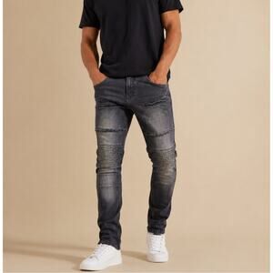 Faded Moto Jeans Men's Size 32 Black Distressed Biker GS115 Denim